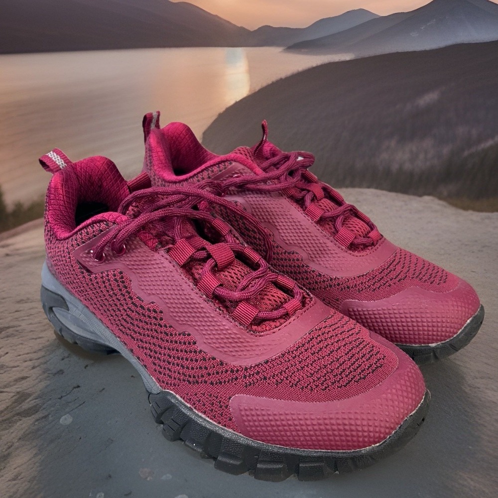 ULOGU Trail Hiking Shoes EU 40 Burgundy Lace Up Outdoor Athletic Sneakers